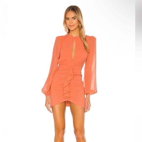 NBD Dresses & Skirts - NBD Arijana mini dress coral pink ruffle chiffon Revolve
